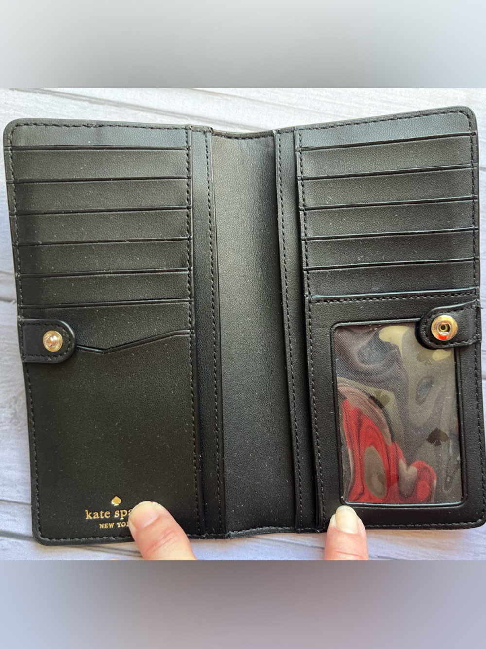Kate Spade New York Madison slim bi fold color block wallet. Beige and black - Picture 3 of 9